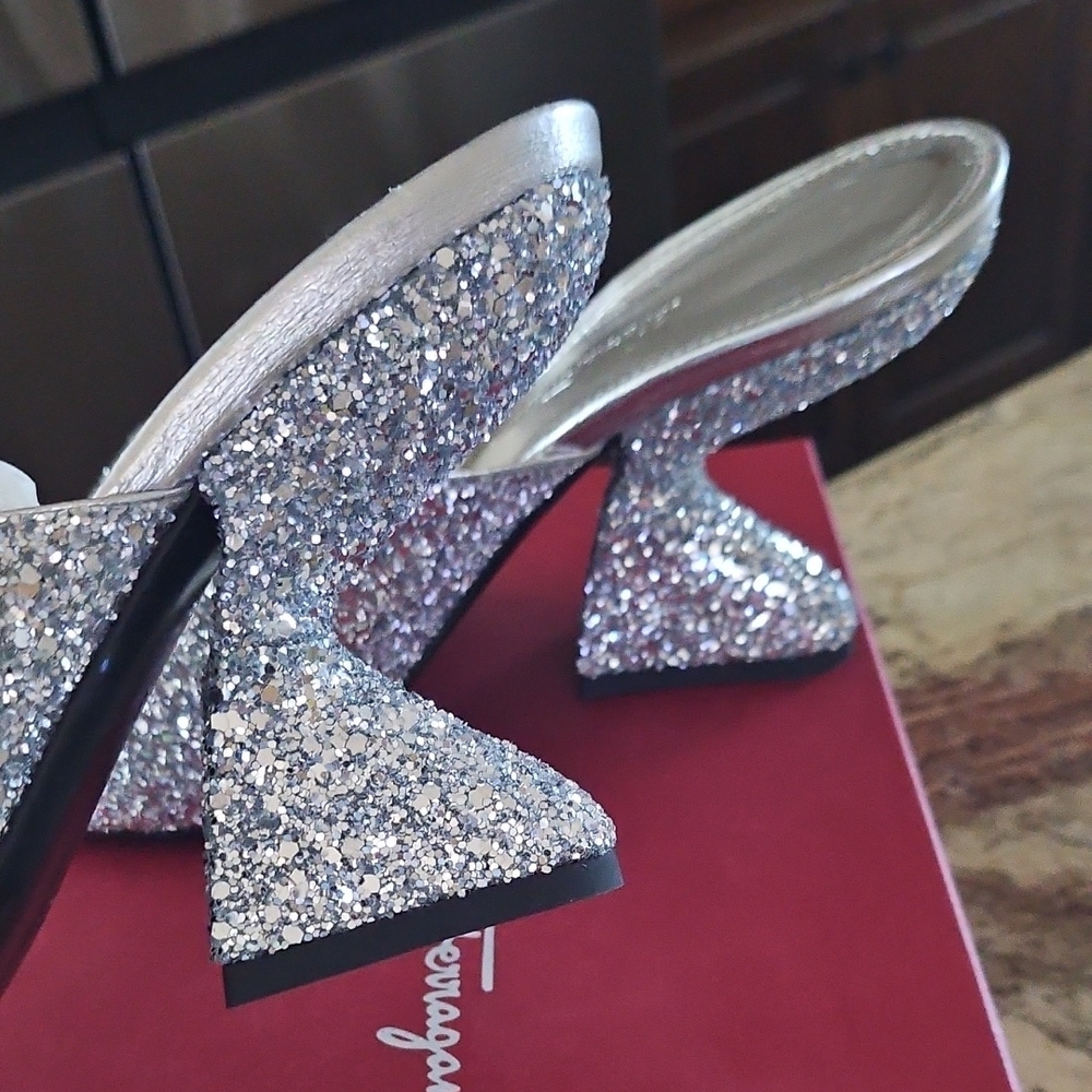 Salvatore Ferragamo Silver Glitter Heels - Picture 2 of 7